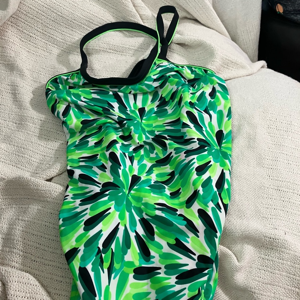 TYR SPORTS Vibrant Green and Black Splash One piece